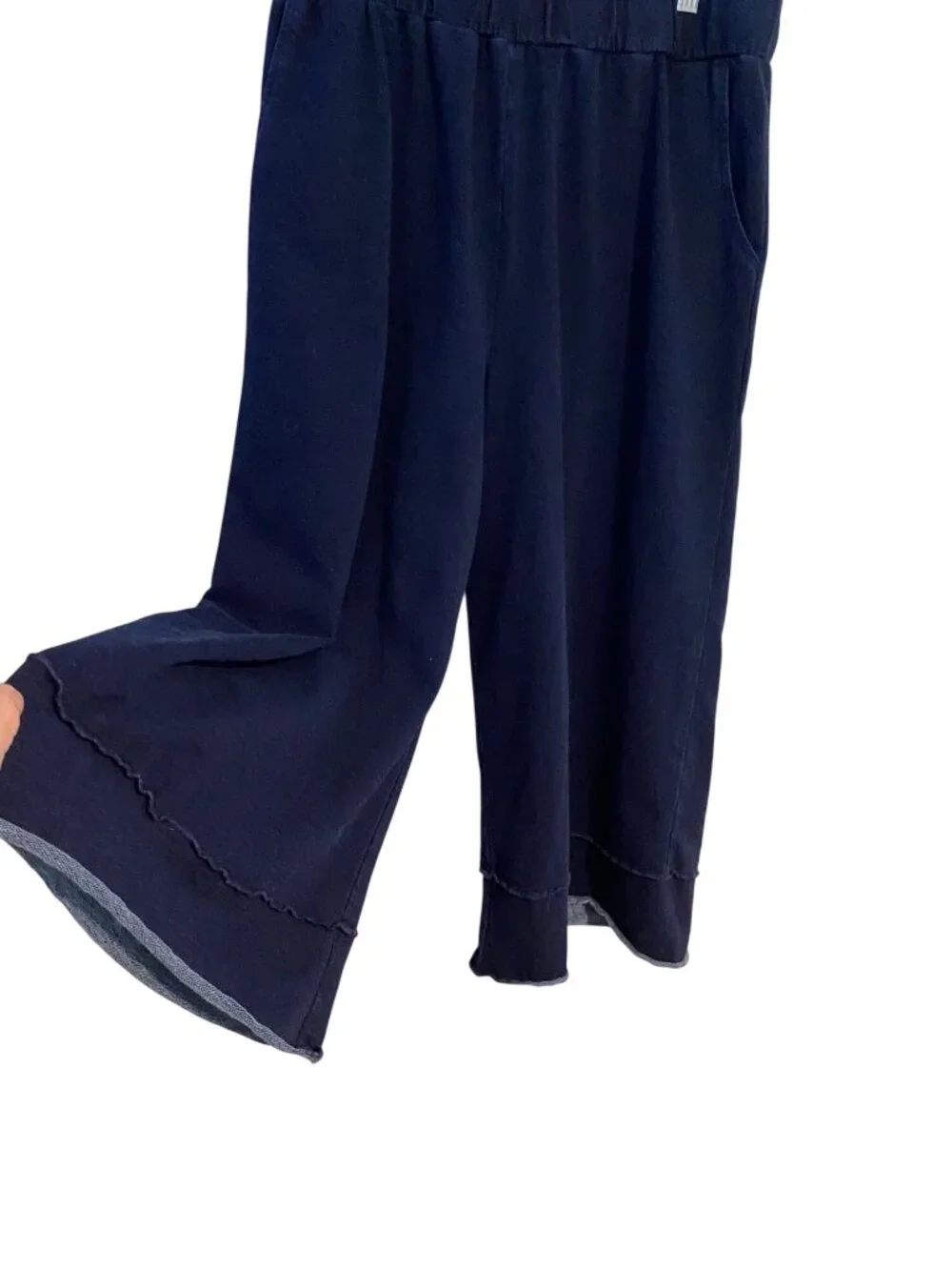 Focus Casual Life Women's M Navy Blue Pants Wide-Leg Cropped Pull On Comfy Boho